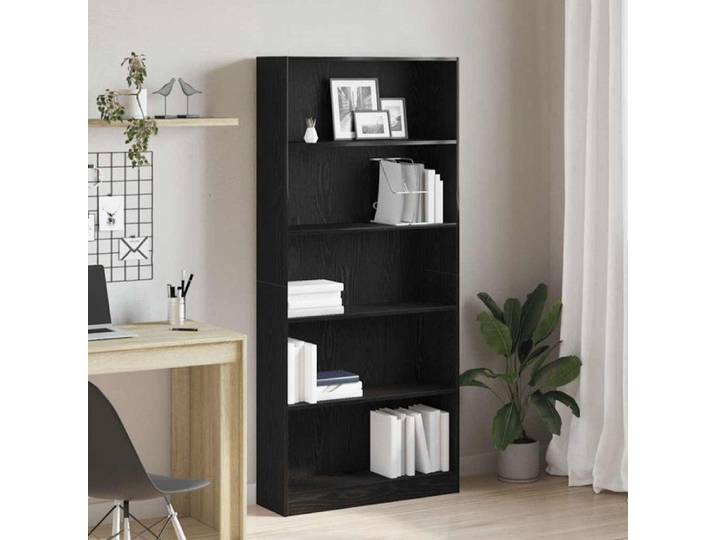 Bibliothèque - Chêne noir - 80x24x176 cm - 5 étagères - Bois d'ingénierie