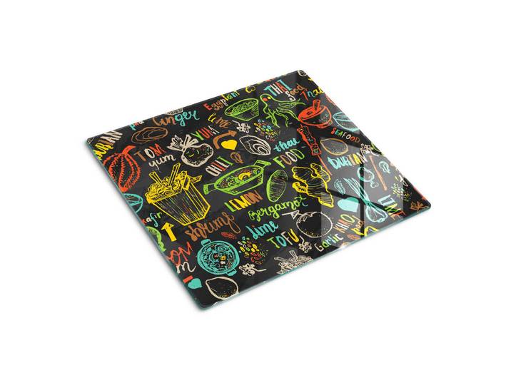 Tulup Glasplatte 60x52 cm Thailändisches Essen, Mehrfarbig, Glas, 60x0.4x52 cm, Küchen, Küchenelektrogeräte, Herde, Herdabdeckplatten