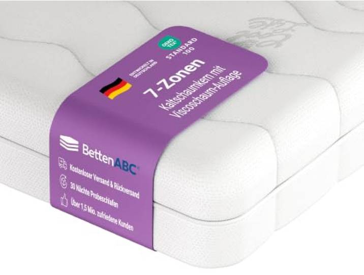 BettenABC Visco-50 Kaltschaummatratze - 90x200 cm - 7-Zonen Visco Matratze Cool Life® Klimafaserbezug abnehmbar & waschbar - Allergikergeeignet & OEKO-TEX zertifiziert - Lieferung per Paket