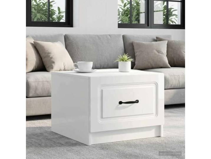 Couchtisch Hochglanz Weiß 49 x 50 x 37 cm Holzwerkstoff mit Schublade Mit Schublade, pflegeleichte Oberfläche, robustes Material, zeitloses Design, vielseitig einsetzbar