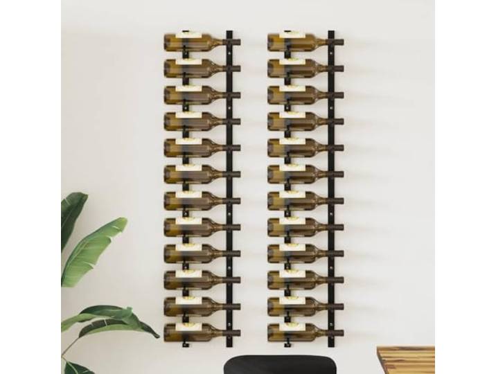 HBBMGYD Flaschenregal zur Wandmontage, 2-teilig, Schwarz, Eisen, 24 Langlebige Pulverbeschichtung, Montagematerial inklusive, elegantes modernes Design, organisierte Weinaufbewahrung