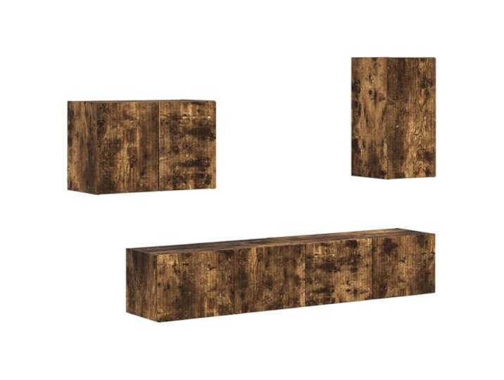 KTHLBRH TV-Möbel-Set zur Wandmontage, 4 Stück, Eiche rauchfarben, Holz 7 Türen, 7 Einlegeböden, Türen mit 90° drehbarem Scharnier, Wandmontage, Holz, minimalistisches Design