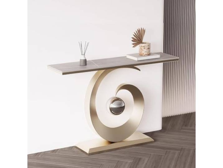 Moderner Konsolentisch Mit Sinterstein-Platte,Flurtisch Für Eingangsbereich Robuste Sinterstein-Tischplatte, stabiler Metallrahmen, moderner Flurtisch, platzsparend(Gold+Gray,39.4 (100cm))