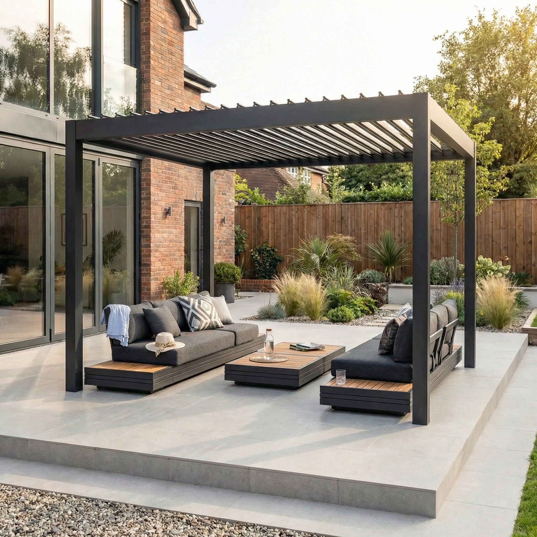 Harbour Lifestyle PergoSTET Pro Frame Only 3m x 3m Square Pergola with LED Lighting in Grey