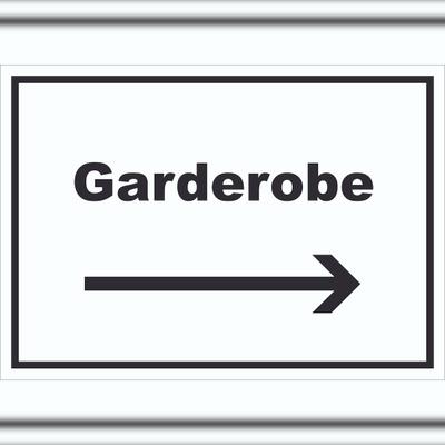 HB-Druck Garderobe Schild mit Text Richtungspfeil rechts Kleidung aufbewahren waagerecht A1 (594x841mm)