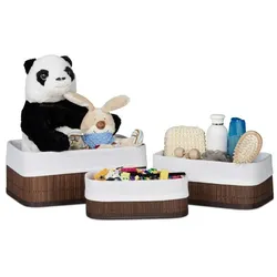 Relaxdays Aufbewahrungskorb Bad 3 teiliges Set Weiß,Braun