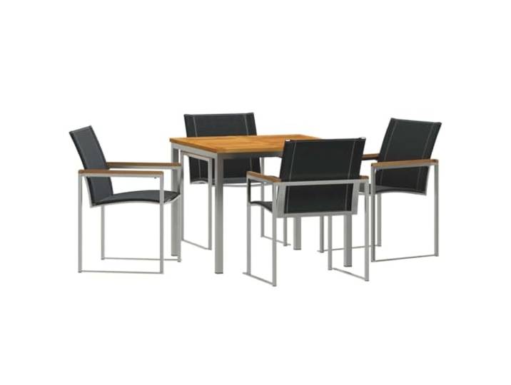 PUGYNBK Garten-Esszimmer-Set, 5-teilig, Edelstahl Sitze aus Textilen, flache Armlehnen, pulverbeschichtet, pflegeleicht