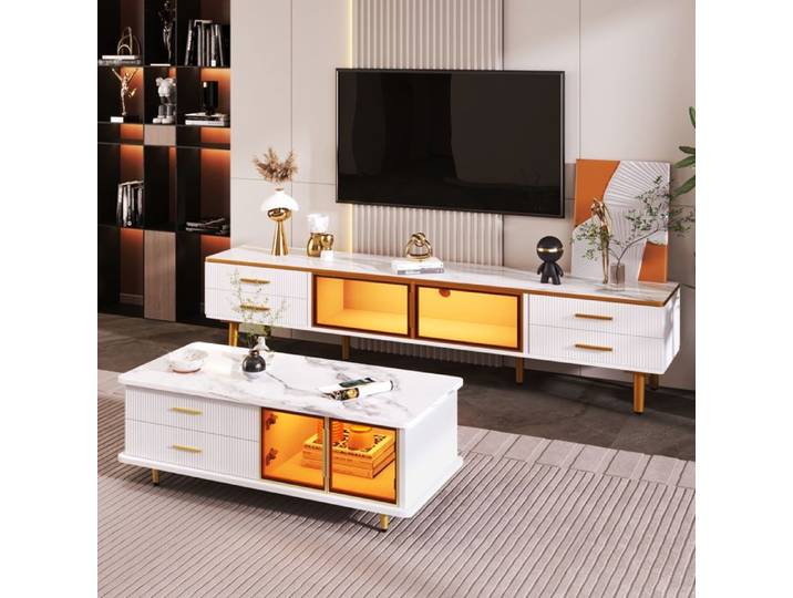 Nouveau matériau respectueux de l'environnement table basse armoire TV mobilier de salon modulaire porte en verre trempé