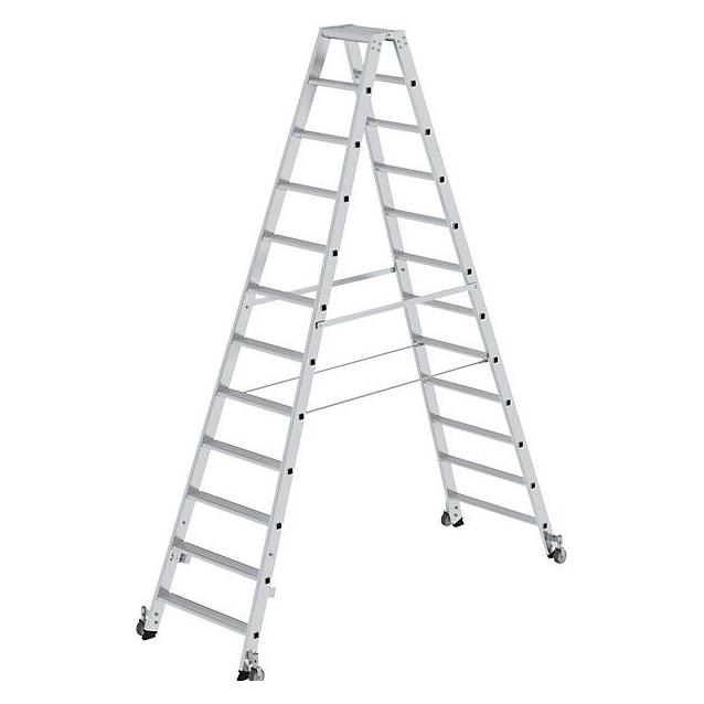 Munk Stufen-Stehleiter beidseitig begehbar mit Rollen 2x12 Stufen (Stehleiter, 222 cm) (041224)