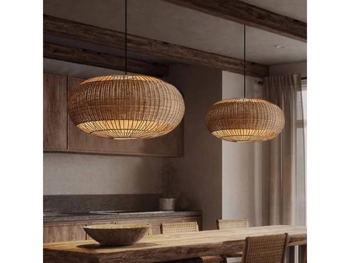Wine-sabi-Lampe japonaise en rotin tissée à la main, lanterne suspendue pour cuisine, salon et restaurant, table à manger