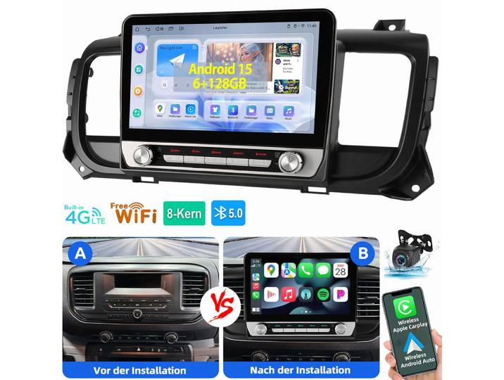 ESSGOO Für Citroen Jumpy Peugeot Expert GPS Navi Carplay Autoradio (RDS, Digitalradio (DAB), FM)