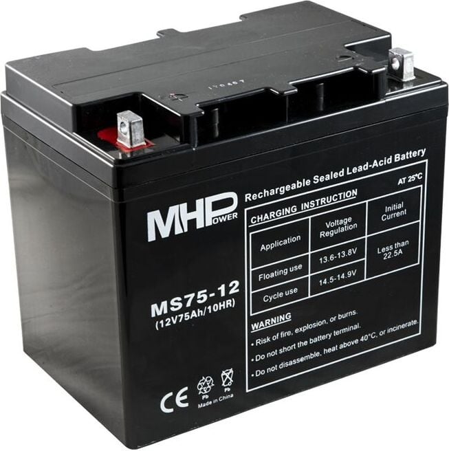 MHPower MS75-12 AGM loodaccu, 12V/75Ah, aansluiting B4 - M8