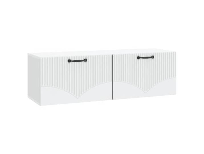 KUPTYERFG TV Board Wandhängend Weiß 98x31x30 cm Hängeschrank Holzwerkstoff Platzsparendes Lowboard für Wohnzimmer und Schlafzimmer mit 2 Klapptüren und Klappfächern für Zubehör.