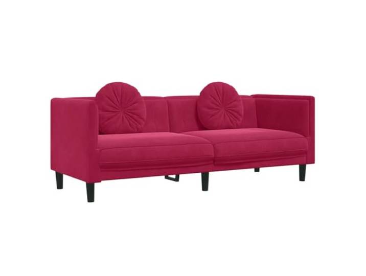 Coespram 3-Sitzer Sofa Samt Weinrot Polstersofa mit 2 Rundkissen Gemütliche Couch fürs Wohnzimmer mit dichter Schaumstoffpolsterung, Massivholzrahmen und hoher Standfestigkeit.