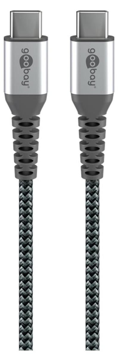 Goobay USB-C naar USB-C textielkabel met metalen connectoren, spacegrijs/zilver, 1 meter