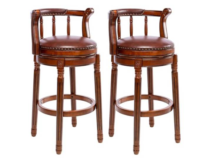 CozyRain Barhocker Modern Swivel Barstools,Küchentheke Echtes Leder gepolstert Insel Barhocker mit Fußstütze für Home Küche Esszimmer (2er-Set Braun, Sitzhöhe 75cm)