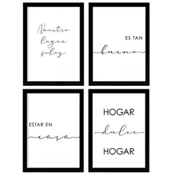 POSTER Set mit 4 Zuhause TypografieStil A4 Schwarzer Rahmen