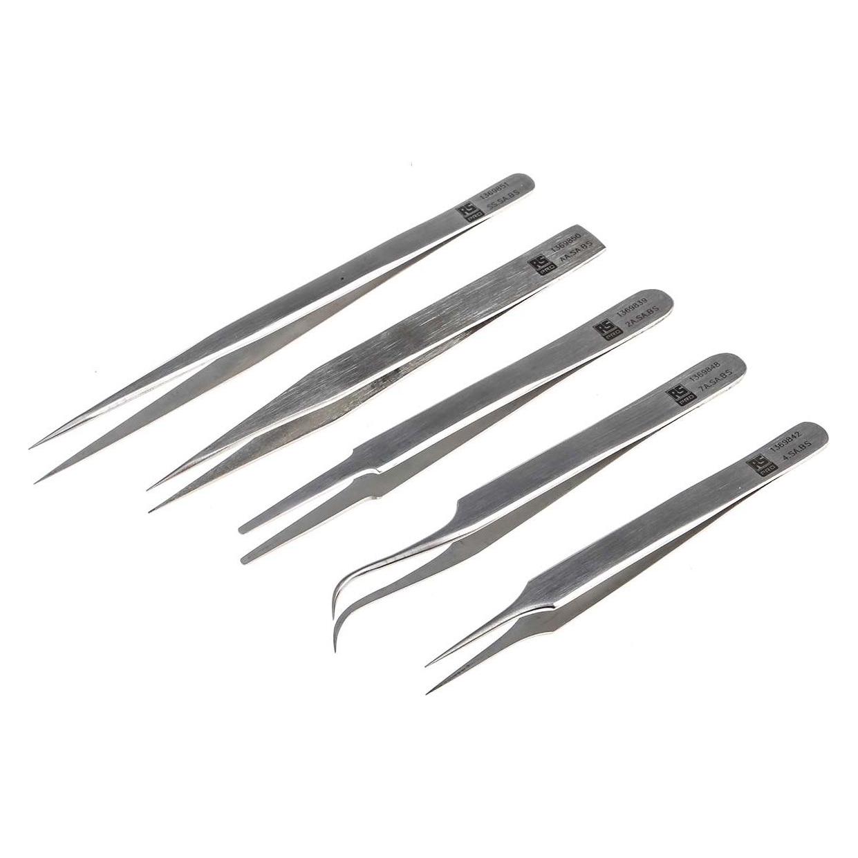 RS PRO Kit of 5 tweezers (1369872)