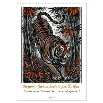 Irezumi - Japans Seele in zwei Farben (Wandkalender 2027 DIN A2 hoch), CALVENDO Monatskalender