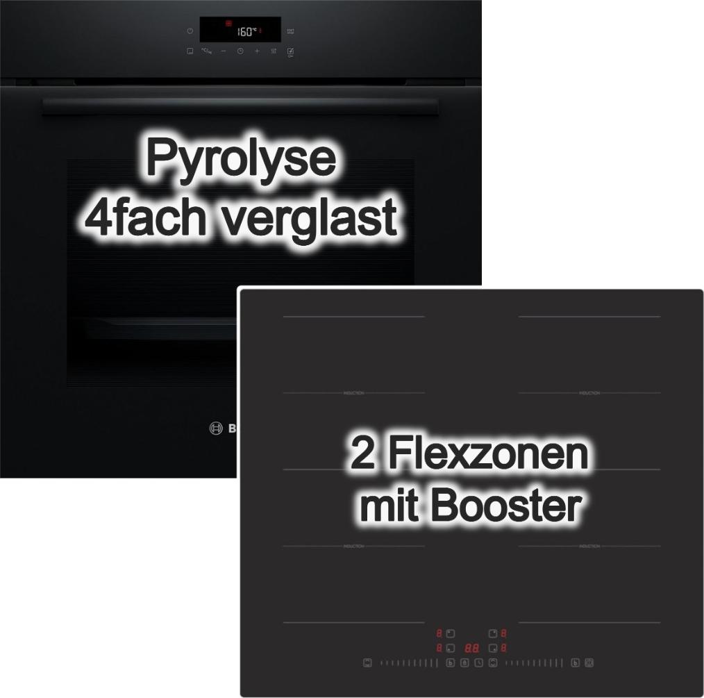 Herdset BOSCH Backofen Pyrolyse 3D Heißluft + PKM Induktionskochfeld Flexzonen Slider