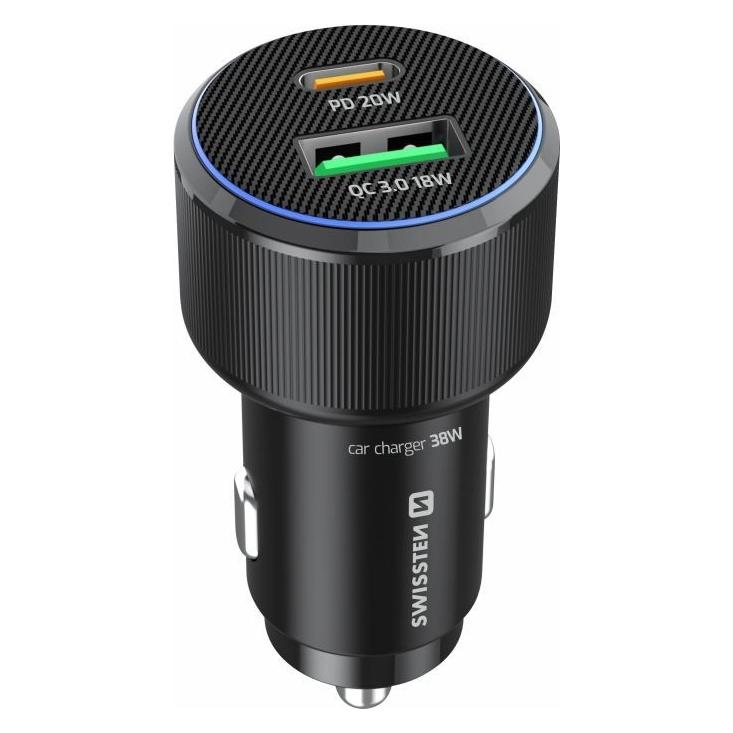 Swissten Car Adapter USB-C PD + USB-A 38W - Black (20111902)