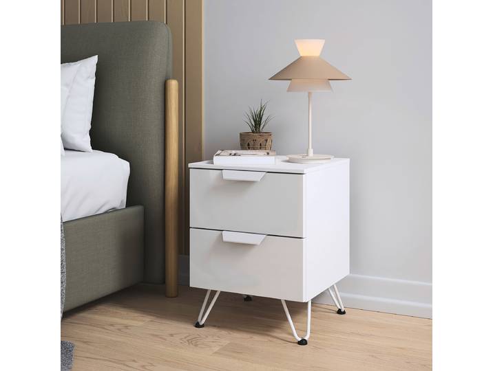 Nachtkommode Aditio mit Glas 53cm Weiß/Alpinweiß Freiform