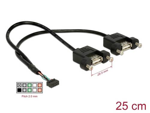 Delock USB-Kabel USB 2.0 USB-Pfostenbuchse, USB-A Buchse 0.25m Schwarz 84832