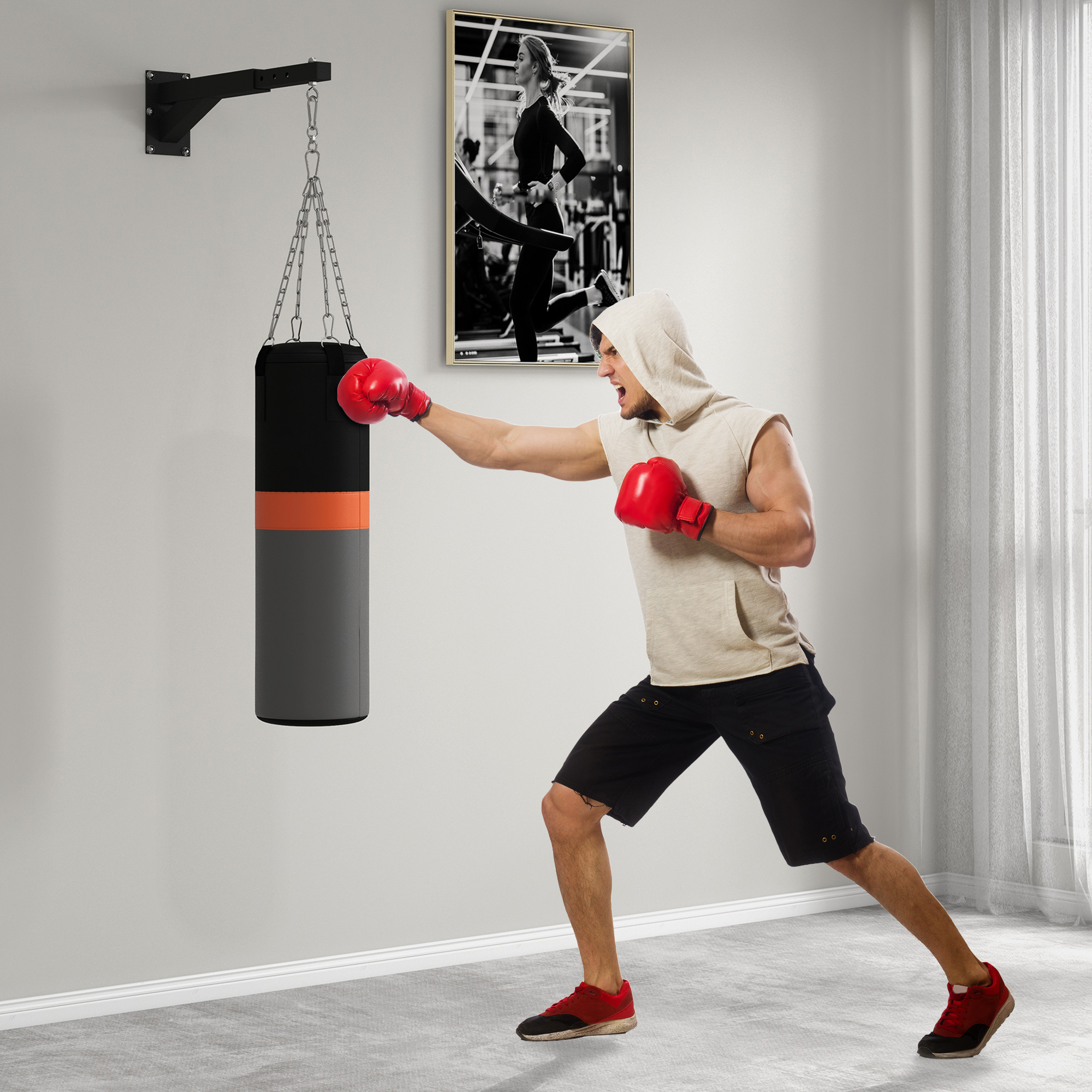 Sportnow Supporto murale per sacco da pugilato regolabile a 5 lunghezze, resistente fino a 60kg, per allenamento di boxe, kickboxing