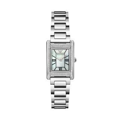 Quarzuhr EMPORIO ARMANI, silber (edelstahlfarben, perlmuttfarben, perlmuttfarben), Armbanduhren, Damen, edelstahlfarben, Quarzuhr, Armbanduhr, Damenuhr, Edelstahlarmband, analog, Glassteine