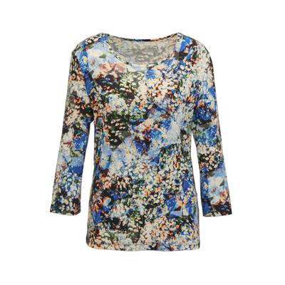 Print-Shirt GOLDNER "Druckshirt mit Aquarell-Design", Damen, Gr. 38, schwarz (schwarz, azurblau, gemustert), Obermaterial: 96% Viskose CV. 4% Elasthan EL., Tubular, Shirts, Einzigartiger Aquarelldruck