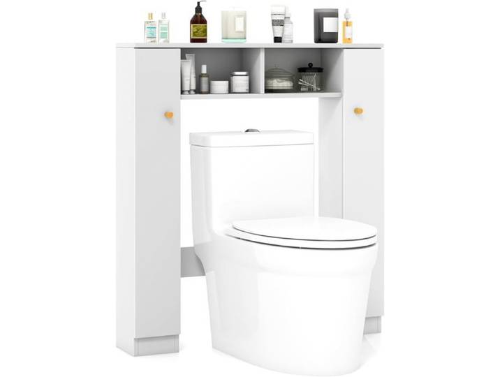 GIANTEX Meuble Dessus Toilettes WC- 8 Compartiments et 2 Placards à Porte- Meuble/Colonne Salle de Bain- 4 Étagères Réglables-Blanc