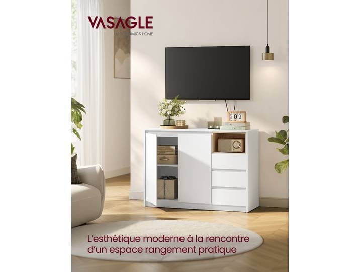 VASAGLE Kailyn Collection - Buffet, Armoire de Rangement, avec Porte et Étagère Réglable, 3 Tiroirs, Moderne, 40 x 103,3 x 74,5 cm, Salon, Salle à Manger, Bureau