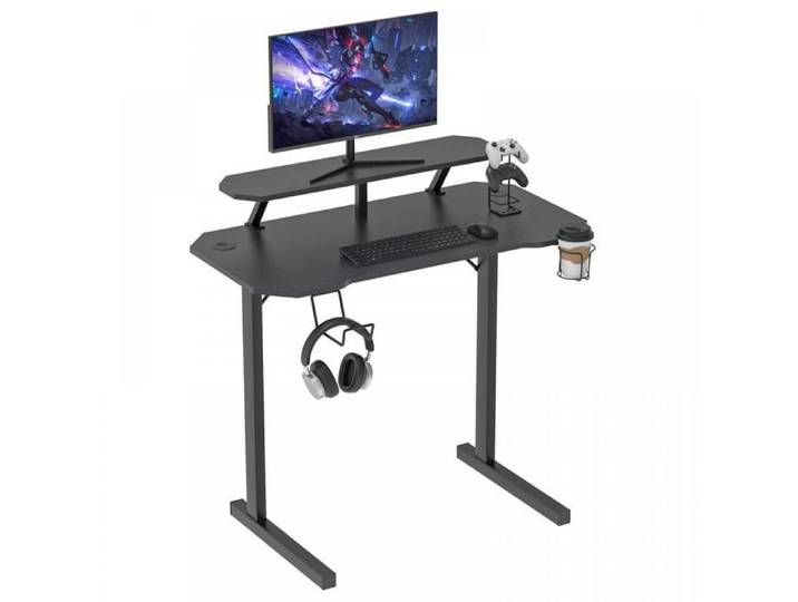 KEDIA Bureau Gaming 100x55x74cm Noir Avec support pour écran Pour Gaming PC Informatique Avec Porte Gobelet et Crochet Casque