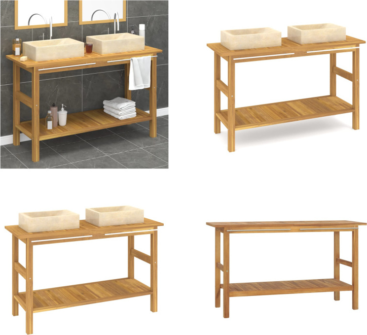 vidaXL Waschtisch mit Creme Marmorbecken Massivholz Teak - Waschtisch - Waschtische - Badmöbel - Waschbeckenunterschrank
