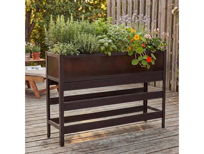 Mendler Hochbeet HWC-P96 82x120x30cm Aluminium - Dunkelbraun
