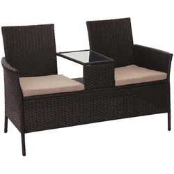 Décoshop26 - Polyrattanbank mit Tisch Gartenstühle 132 cm braun cremefarbenes Kissen 04_0001138