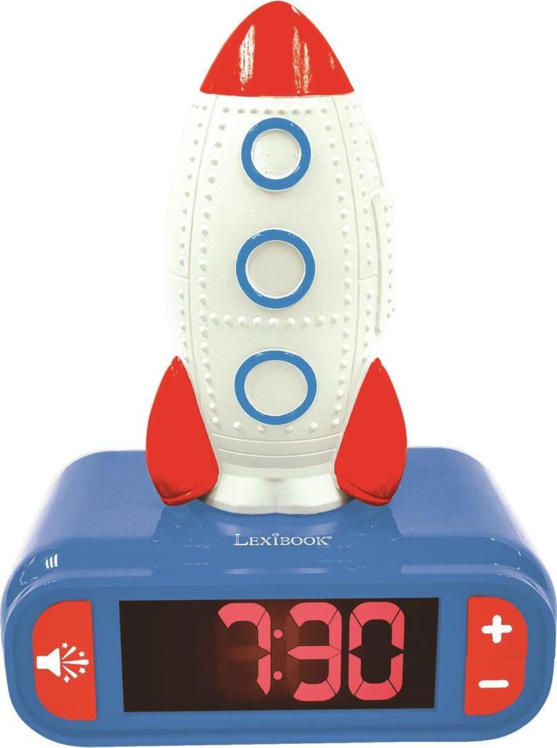 Lexibook Digitale Nachtlamp met Wekker - Raket - 3D Licht en Geluid - Blauw, Wit en Rood - Voor Kinderen