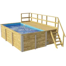 Weka Massivholzpool 595 Gr. 1 - 45 mm - 400 x 301 cm Poolfolie: blau