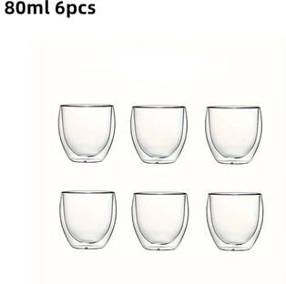Inspire Curations Double Wall Insulated Glass Espresso Cups Set Of 6 Thermal Coffee Mugs For Latte, Tea & More 80ml 6pcs (2.7oz)