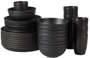 Gibson Home 32-Piece Plates, Bowls and Tumblers Set, Service for 8, Wheatstraw Blend Polypropylene, Matte Finish