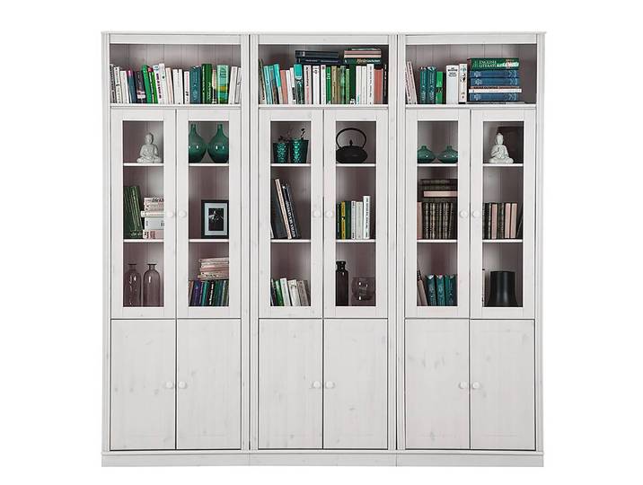 Massive Bücherwand Typ E Massivholz Kiefer, lackiert Weiß/Kiefer Weiß 222 x 223 x 37cm