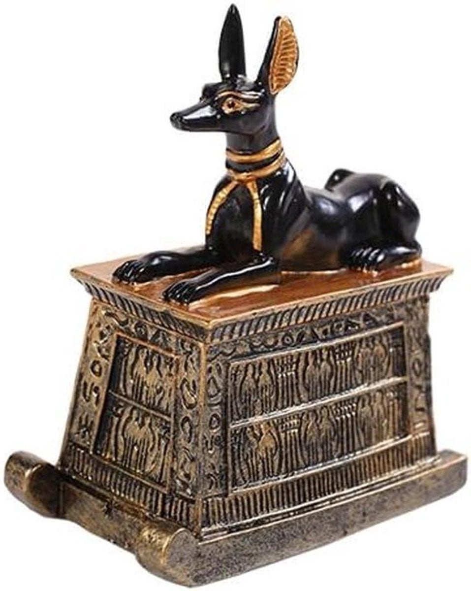 Anubis Mini Beeldje - Egyptische Hond God - Handgeschilderd Polyresin - Zwart