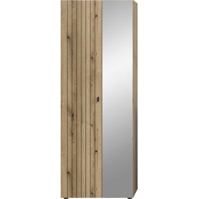 Garderobenschrank HOME AFFAIRE "TATIO, Höhe 192 cm, Rillenoptik, Spiegeltür", braun (evoke oak nachbildung), B:70cm H:192cm T:37cm, FSC-zertifizierter Holzwerkstoff, Schränke, Garderobenschrank, Garderobenschrank, Flurschrank, Dielenschrank