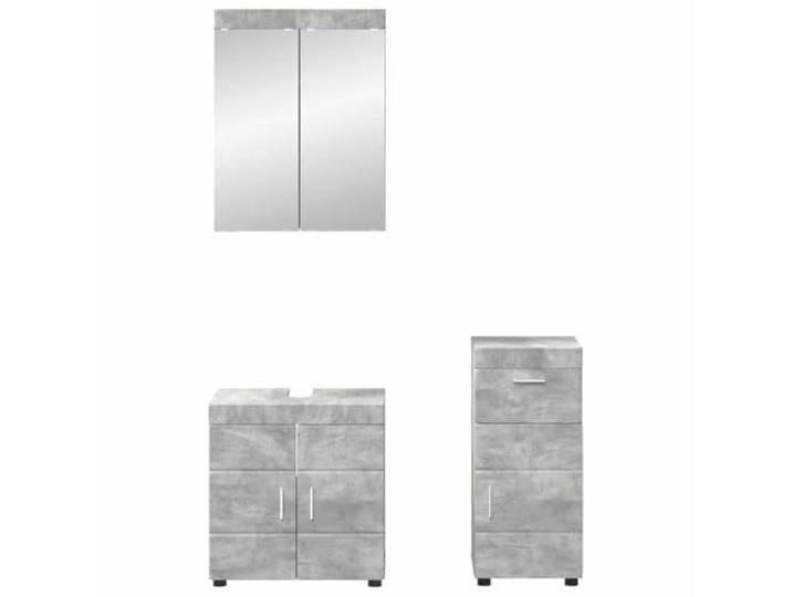 KTHLBRH Badezimmermöbel-Set Tulum, 3-teilig, Grau Beton Mehrschichtholz, 1 Schublade, 7 Einlegeböden, Griffe Silber, Montage erforderlich
