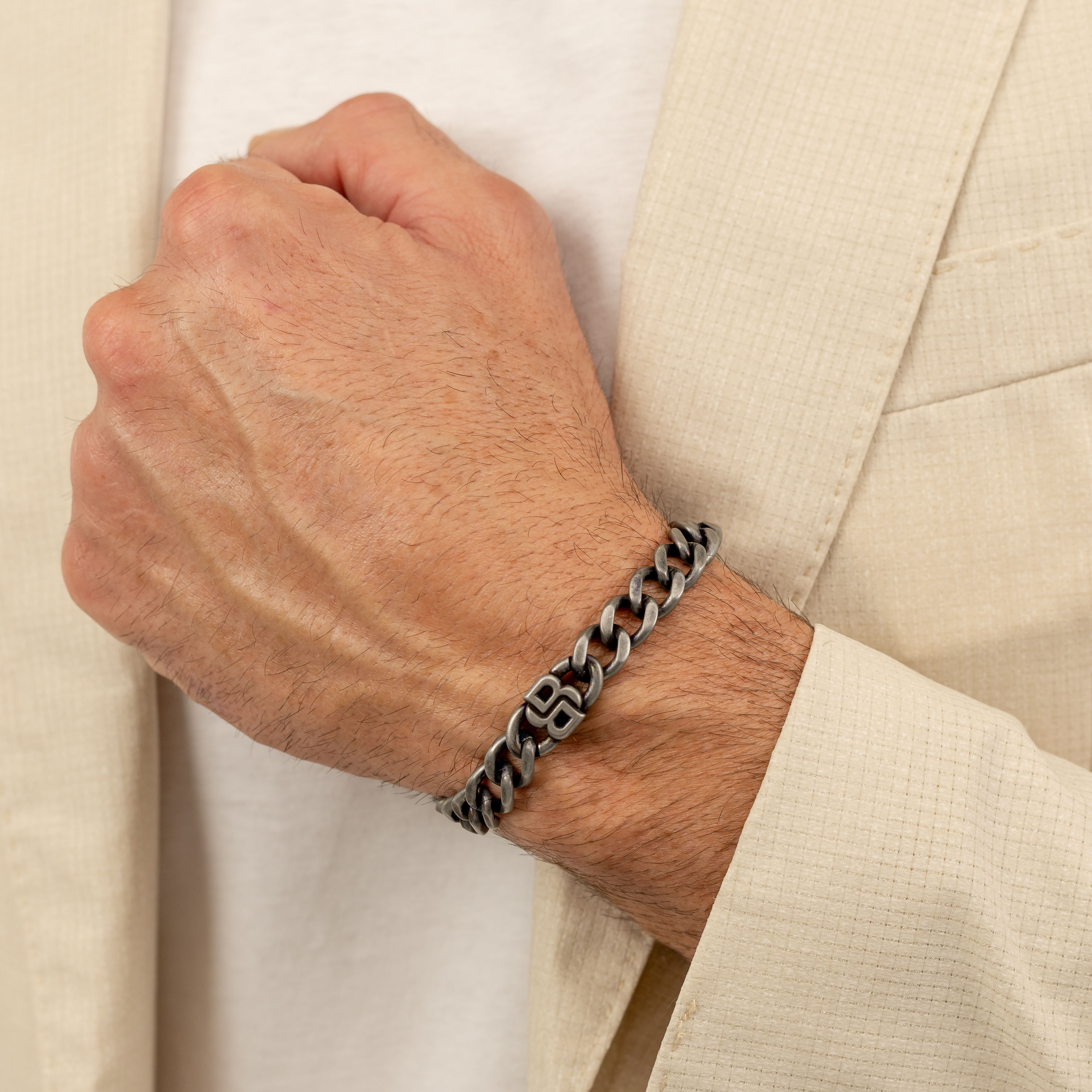 Armband BOSS "DOUBLE B ABSOLUTE" Gr. M, schwarz (edelstahlfarben, schwarz), Armbänder, Damen, M, Edelstahl, Armband edelstahlfarben, schwarz M, Edelstahl