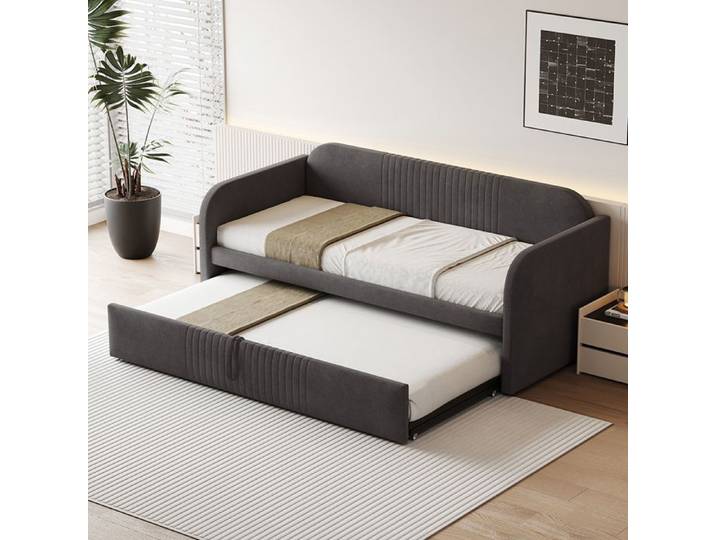 Lit 90/180x190 cm Canapé-lit extensible Lit rembourré Lit Gigogne Lit banquette - SWEIKO - Gris