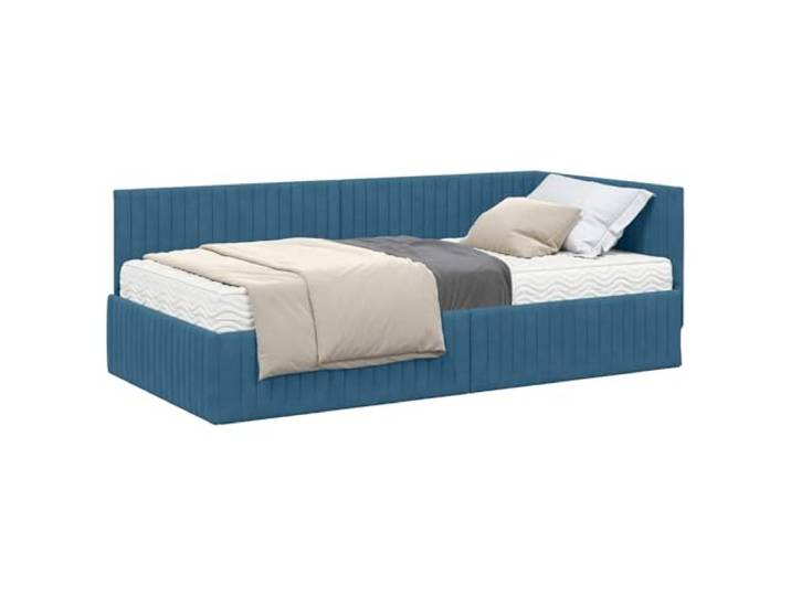 PUGYNBK Eckbett mit Matratze, 2 Stück, Blau, Samt Stabiler Lattenrahmen, Kopfteil zur Wandmontage, mittelfeste Matratze, Reinigung mit trockenem Tuch