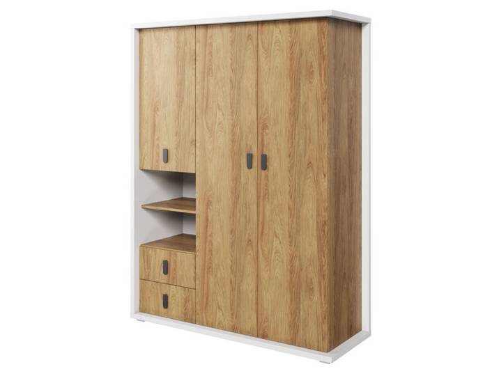 Feldmann-Wohnen Kleiderschrank Simi (Simi, 1-St., Kleiderschrank mit 3 Drehtüren) 150cm weiß / Hickory Oak 3-türig