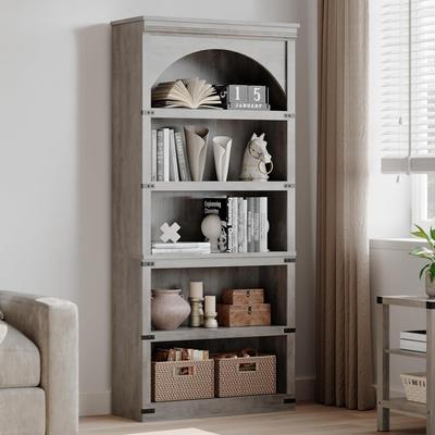 Garvee Farmhouse Arched Bookcase, 68.7in 5 Tier Bookshelf, Wooden Base