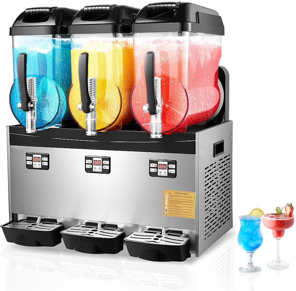Máquina de Granizado Comercial SucceBuy 12 Lx3, Máquina de Bebidas Frías con Triple Depósito, Acero Inoxidable para la Casa, la Fiesta, el Café